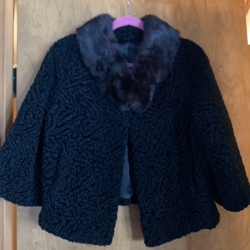 STUNNING Vintage Persian Lamb 1950s Cropped Jacket with Fur Collar